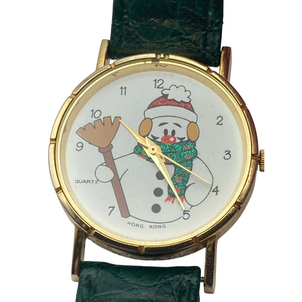 Vintage Christmas Snowman Watch 33mm - New Battery - Adjustable Leather Band